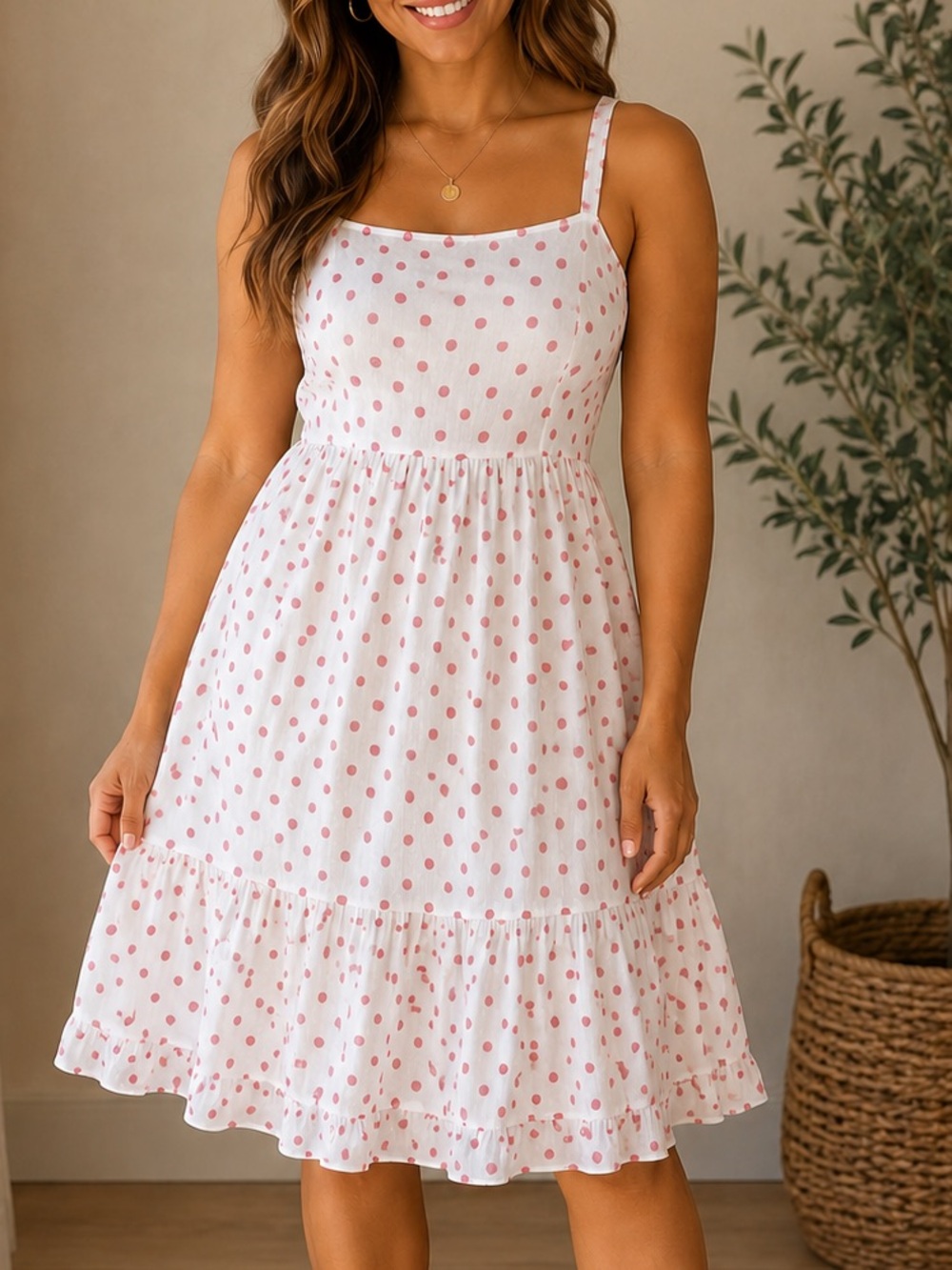 Women's Pink Polka Dot Midi Dress sim and Sam size small